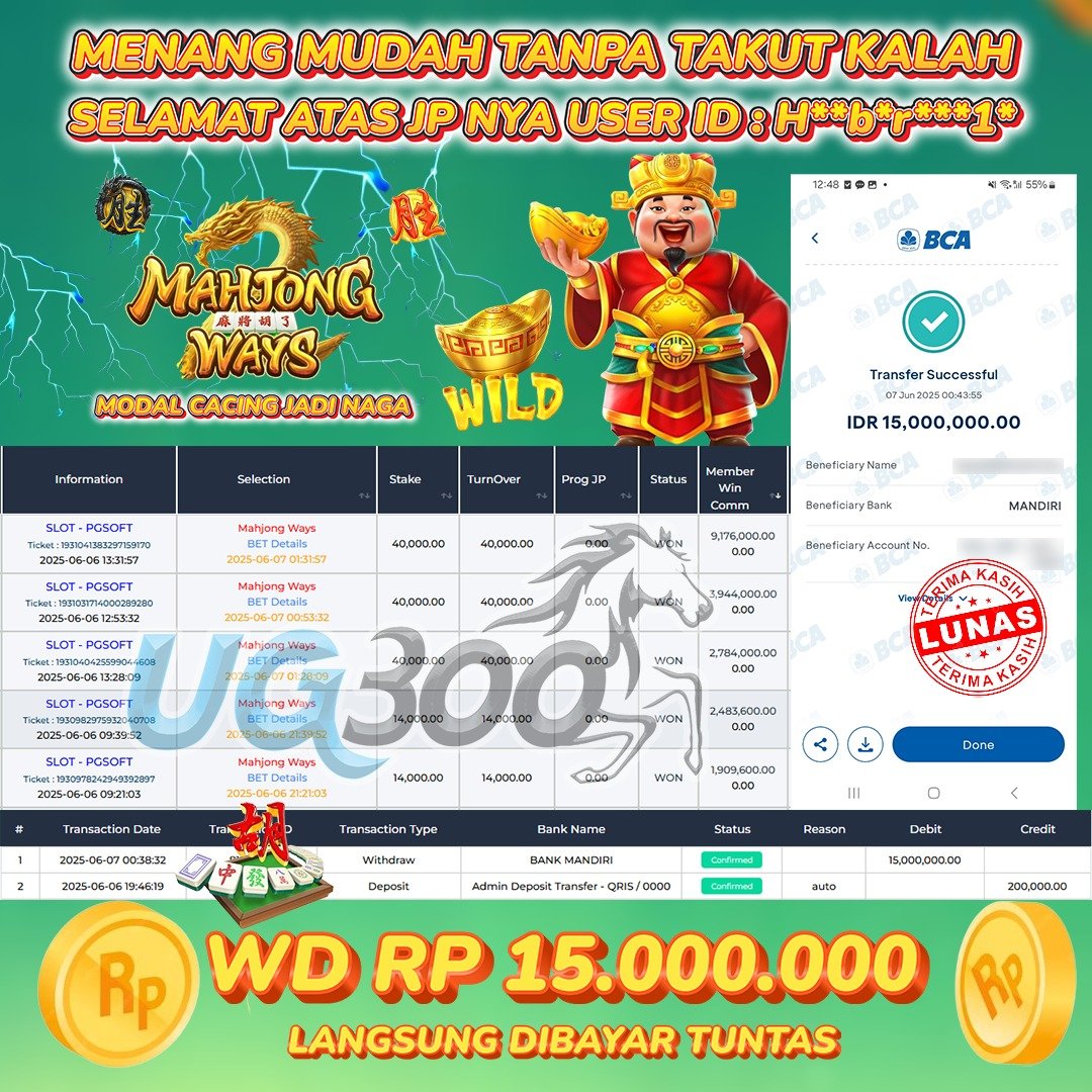 UG300 JACKPOT MAHJONG WAYS Rp.15,000,000- DIBAYAR TUNTAS